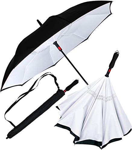 iX-brella Reverse-Regenschirm Automatik- umgedreht zu öffnen - schwarz-weiß von iX-brella