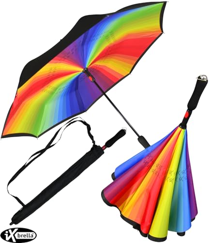 iX-brella Reverse-Regenschirm - umgedreht zu öffnen - schwarz-bunt von iX-brella