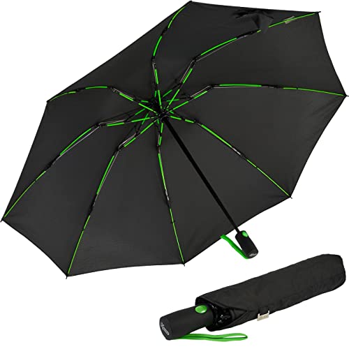 iX-brella Sturmschirm Voll-Fiberglas Taschenschirm groß 106 cm - mit farbigen Speichen - schwarz-grün von iX-brella