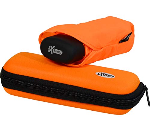 iX-brella Super-Mini-Taschenschirm - winziger Regenschirm im Etui - neon-orange von iX-brella