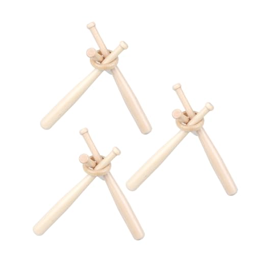 ibasenice 3 Satz Holz Baseballschläger Mini Set mit Ständer Kreativer Displayhalter für Desktop Dekoration Stabiler Halter für Kleine Baseballs oder Ornamente mit Kleinem Ring von ibasenice