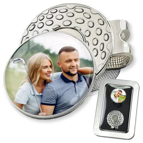 ibera gifts - Personalisiertes Golf Geschenk - 2 Golfball Marker mit Foto und 1 Golf Cap Clip Magnetisch - Ballmarker Hat Clip von ibera gifts