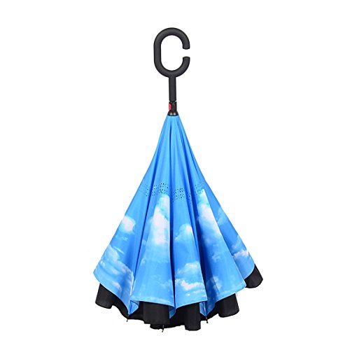 icase4u® Qualitäts Double Layer Inverted Regenschirm stabil winddicht mit 105cm Durchmesser, wasserabweisende, klein, leicht Tragen kompakt Taschenschirm für Auto (D) von icase4u