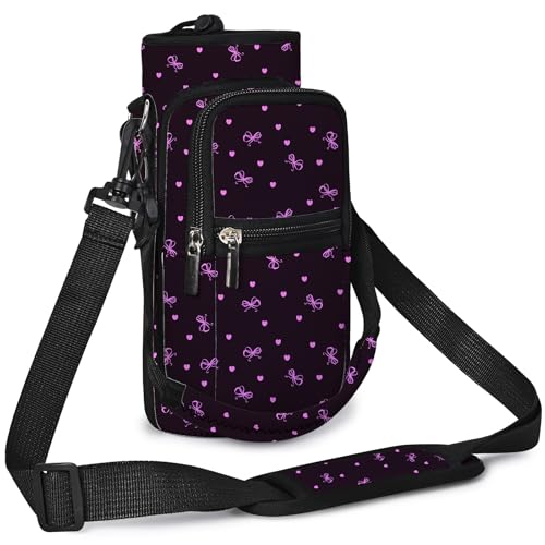 icolor Wasserflasche Tasche,Trinkflaschenhalter Tragetasche für Wasserflasche mit Verstellbar Schultergurt Flaschenhalter (Black&Purple, 25oz(About750ml)) von icolor