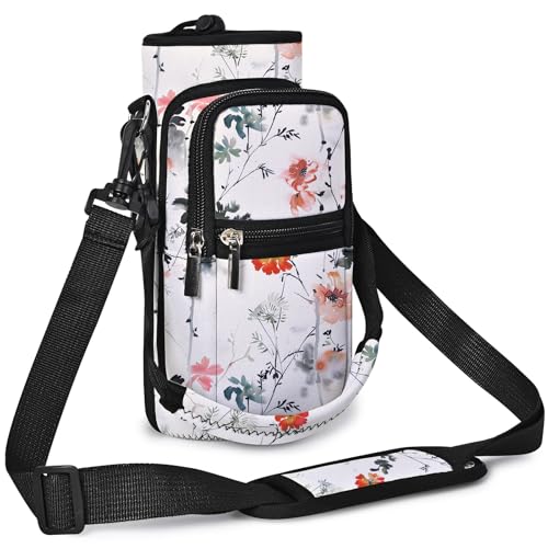icolor Wasserflasche Tasche,Trinkflaschenhalter Tragetasche für Wasserflasche mit Verstellbar Schultergurt Flaschenhalter (Watercolor, 25oz(About750ml)) von icolor