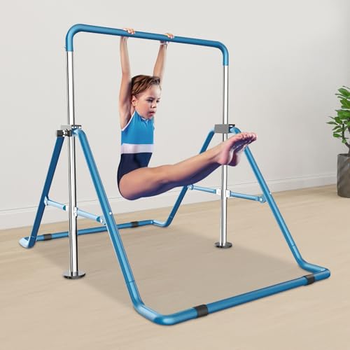 ieLsngai Gymnastik Turnreck, Turnreck Gymnastik Kinder Garten Reck, Höhenverstellbare horizontale Stangen, Trainingsgeräte Outdoor Fitness Höhenverstellbar, Faltbar Gymnastik Junior Training Bar Blau von ieLsngai