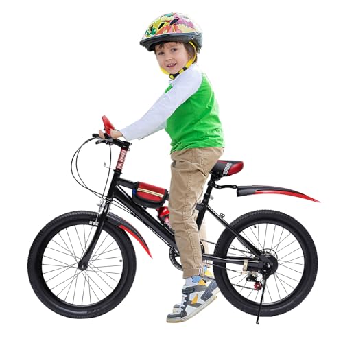 ieLsngai Mountainbike, Citybike Kinder Mountainbike, 20 Zoll Mountainbike Scheibenbremse Fahrrad, 7 Gang Dualbremse Höhenverstellbar Fahrrad (Rot) von ieLsngai