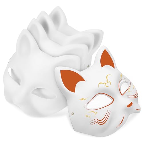 ifundom Katzenmaske Therian-Maske Fuchsmaske 5 Stück Weiße Pappmaché-Maske Handbemalte Leere Maske DIY Ihre Eigene Maske Tiermaske DIY Leere Masken Maskerade-Zubehör von ifundom