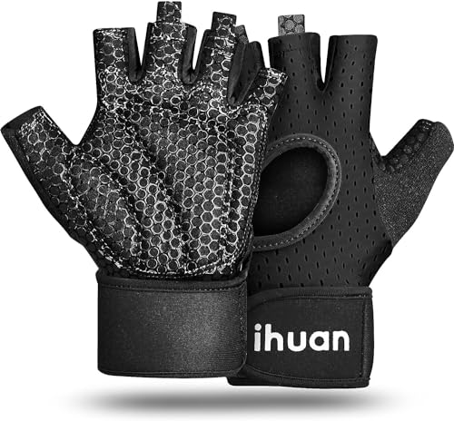 ihuan Atmungsaktive Fitness Handschuhe Herren Damen - Trainingshandschuhe Herren, Gym Handschuhe, Sporthandschuhe, Krafttraining, Bodybuilding, Kraftsport & Crossfit Training von ihuan