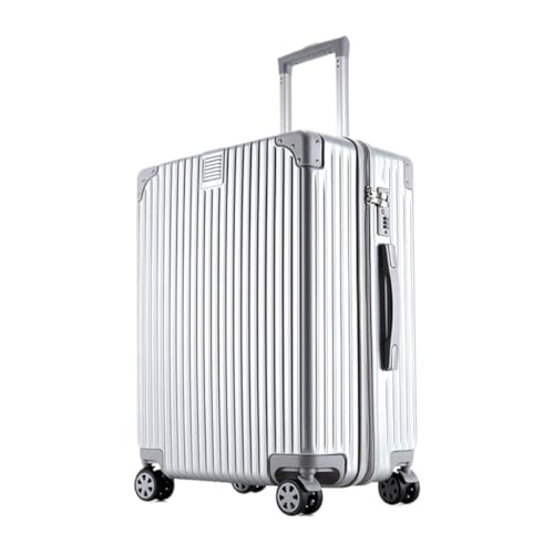 Koffer 20-Zoll-Trolley-Koffer, Passwortbox, universeller Rollkoffer, modischer Lederkoffer Suitcase (Color : Silver, Size : 24in) von ikleu