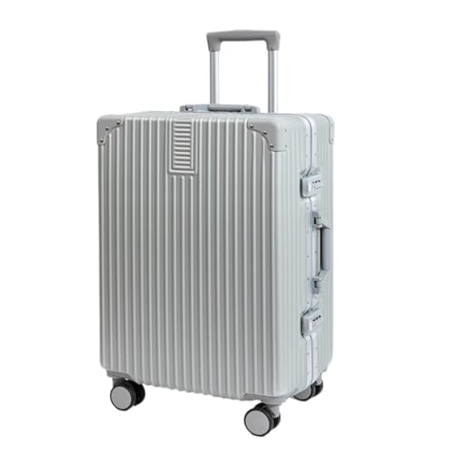 Koffer Aluminiumrahmen-Koffer 20 Zoll for Männer und Frauen Trolley-Koffer for Männer 24 Zoll Koffer Passwortfeld Suitcase (Color : Silver, Size : 24in) von ikleu