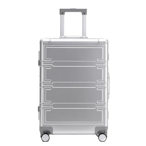 Koffer Business-Trolley Aus Aluminium-Magnesium-Legierung, 24 Zoll, Retro-Gepäck, Metallbox, Bordkoffer, 20 Zoll Suitcase (Color : Silver, Size : 20in) von ikleu