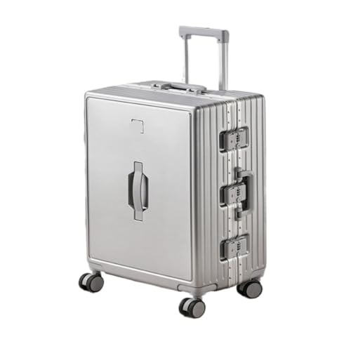 Koffer Gepäck-Aluminiumrahmen-Trolley-Koffer, Leichter Universal-Rad-Passwort-Koffer for Männer Und Frauen Suitcase (Color : Silver, Size : 22in) von ikleu
