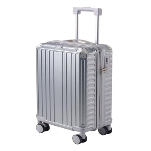 Koffer Neu verbesserter Koffer, Passwortbox for Herren und Damen, wiederaufladbar, tragbar, Leichter High-End-Koffer Suitcase (Color : Silver, Size : 26in) von ikleu