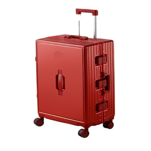 ikleu Koffer Gepäck-Aluminiumrahmen-Trolley-Koffer, Leichter Universal-Rad-Passwort-Koffer for Männer Und Frauen Suitcase (Color : Red, Size : 20in) von ikleu