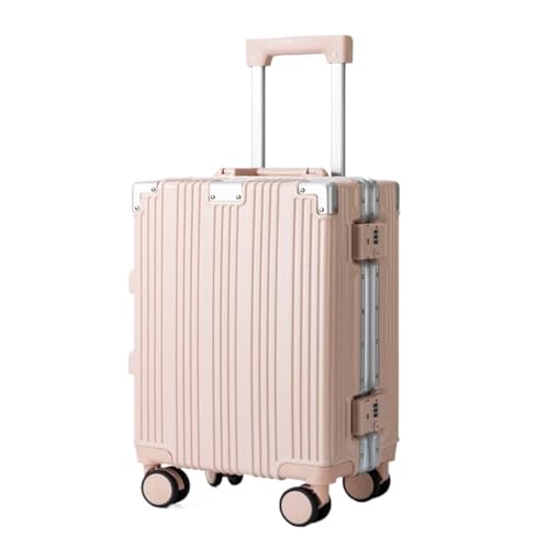 ikleu Koffer Neuer 18-Zoll-Aluminiumrahmen-Hartschalen-Boarding-Koffer for Herren und Damen, modischer Freizeit-Trolley Suitcase (Color : Pink, Size : 18in) von ikleu