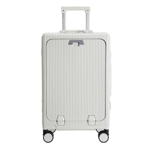 ikleu Koffer Vorne Öffnender Aluminiumrahmen-Koffer, Damen-Trolley, Herren-Kabinen-Passwort-Box, Geschäftsreise-Koffer Suitcase (Color : White, Size : B) von ikleu