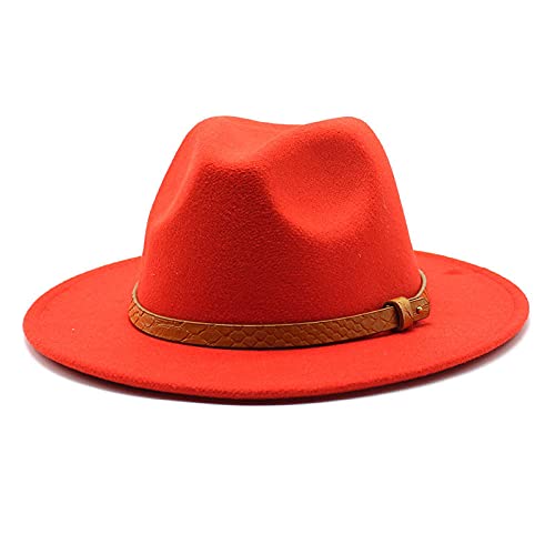 ileibmaoz Fedora Trilby Filzhut Hut Fashion Autumn and Winter Black Top Hat Jazz Hat for Men and Women-Orange Red_L (59-61Cm) von ileibmaoz