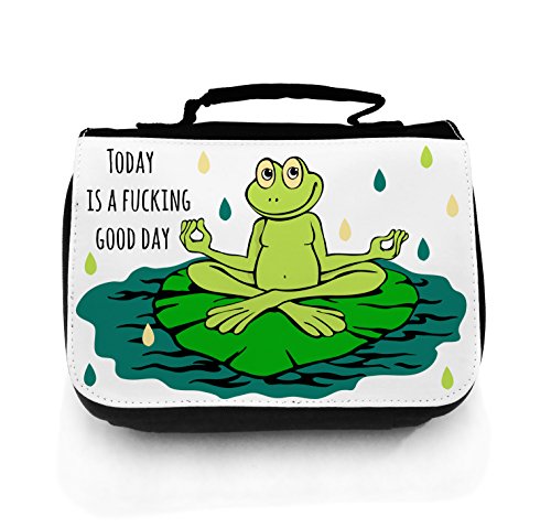 Waschtasche Waschbeutel Kulturbeutel Kosmetiktasche Reisewaschtasche cosmeticbag Yoga Frosch Good Day wt020 von ilka parey wandtattoo-welt