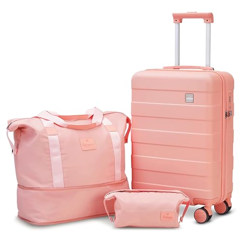 imiomo Carry on Luggage, 20 IN Carry-on Koffer mit Spinner-Rädern, Hardside 3PCS Set leichtes rollendes Reisegepäck mit TSA-Schloss (20"/Rosa) von imiomo