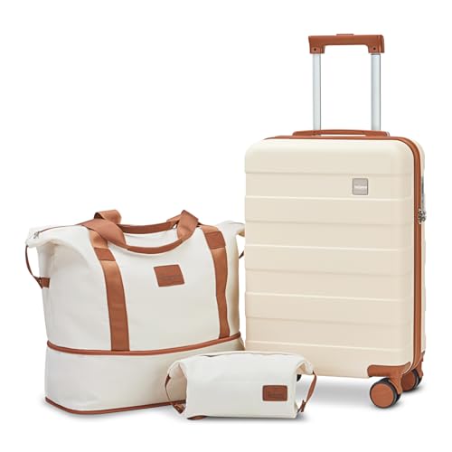 imiomo Carry on Luggage, 20 IN Carry-on Koffer mit Spinner-Rädern, Hardside 3PCS Set leichtes rollendes Reisegepäck mit TSA-Schloss (20"/Weiß) von imiomo