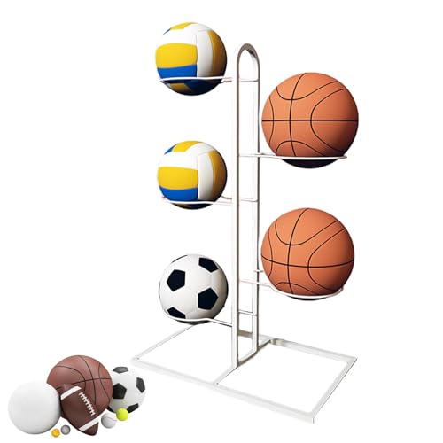 inhis Basketball-Ball-Aufbewahrungsregal – 5-stufiger Würfel-Ball-Aufbewahrungshalter, Multifunktionales Ball-Organizer-Rack, Abnehmbarer Garagen-Ball-Organizer, Vertikaler Sport-Präsentationsständer von inhis