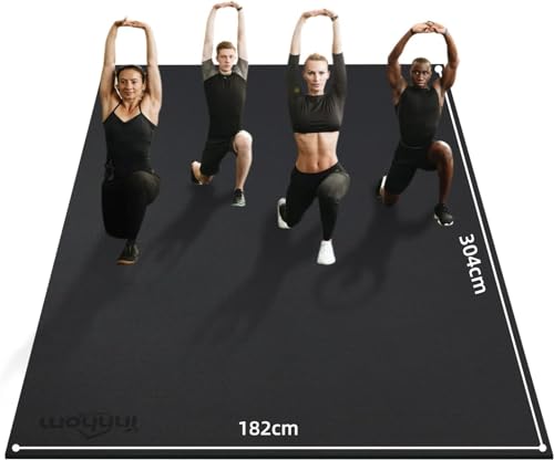 innhom Bodenschutzmatte Fitnessgeräte Fitness Sportmatte Fitnessmatte rutschfest, Hochstrapazierfähige Unterlegmatte Schutzmatte für Laufbänder (304 × 182 × 0,7 cm Schwarz) von innhom