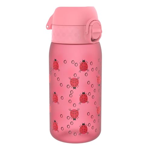 ION8 Kinder Trinkflasche, 350ml, Auslaufsicher, Einhandöffnung, Sichere Verriegelung, Spülmaschinenfest, BPA-frei, Tragegriff, Klappdeckel, Leicht zu Reinigen, Klimaneutral, Marienkäfer-Design von ion8