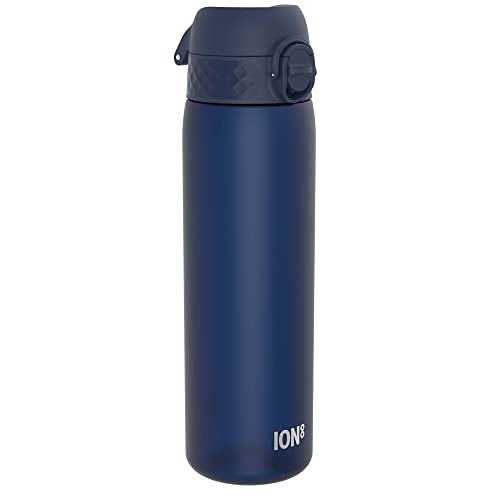 Ion8 Trinkflasche, 500 ml, Auslaufsicher, Einhandöffnung, Sichere Verriegelung, Spülmaschinenfest, BPA-frei, Tragegriff, Klappdeckel, Leicht zu Reinigen, Klimaneutral, Marineblau von ion8