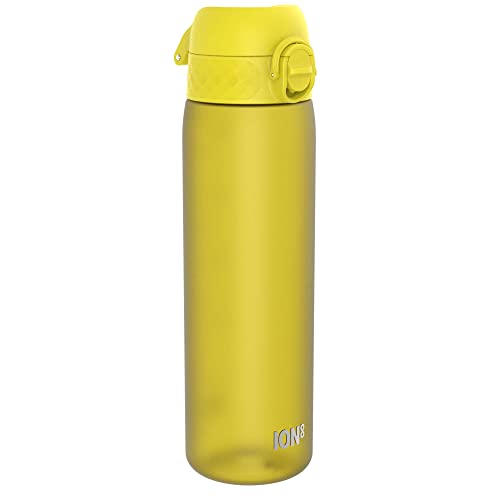 Ion8 Trinkflasche, 500 ml, Auslaufsicher, Einhandöffnung, Sichere Verriegelung, Spülmaschinenfest, BPA-frei, Tragegriff, Klappdeckel, Leicht zu Reinigen, Klimaneutral, Gelb von ion8