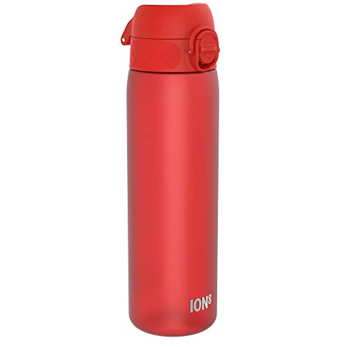 Ion8 Trinkflasche, 500 ml, Auslaufsicher, Einhandöffnung, Sichere Verriegelung, Spülmaschinenfest, BPA-frei, Tragegriff, Klappdeckel, Leicht zu Reinigen, Klimaneutral, Rot von ion8