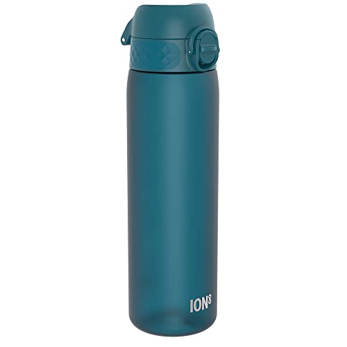 Ion8 Trinkflasche, 500 ml, Auslaufsicher, Einhandöffnung, Sichere Verriegelung, Spülmaschinenfest, BPA-frei, Tragegriff, Klappdeckel, Leicht zu Reinigen, Klimaneutral, Dunkles Blaugrün von ion8