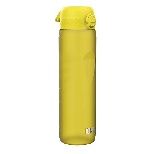 Ion8 1 Liter Trinkflasche, 1000ml, Auslaufsicher, Einhandöffnung, Sichere Verriegelung, Spülmaschinenfest, BPA-frei, Tragegriff, Leicht zu Reinigen, Ideal für Sport und Fitnessstudio, Gelb von ion8