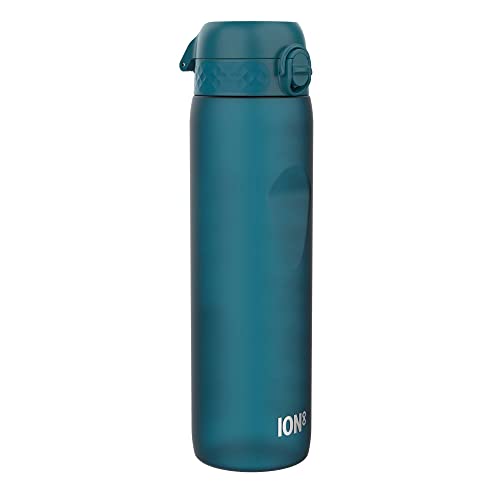 Ion8 1 Liter Trinkflasche mit mit Zeitmarkierungen, Auslaufsicher, Einhandöffnung, Sichere Verriegelung, Spülmaschinenfest, BPA-frei, Tragegriff, Leicht zu Reinigen, Ideale für Fitnessstudio, Blaugrün von ion8