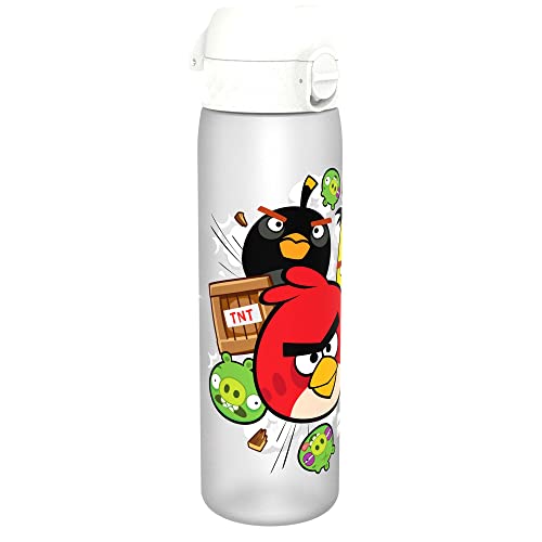 ION8 Trinkflasche, 500 ml, Auslaufsicher, Einhandöffnung, Sichere Verriegelung, Spülmaschinenfest, BPA-frei, Tragegriff, Klappdeckel, Leicht zu Reinigen, Klimaneutral, Angry Birds-Design von ion8
