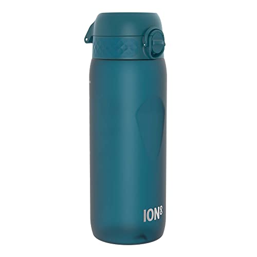 Ion8 Trinkflasche, 750ml, Auslaufsicher, Einhandöffnung, Sichere Verriegelung, Spülmaschinenfest, BPA-frei, Tragegriff, Klappdeckel, Handgeformter Griff, Leicht zu Reinigen, Klimaneutral, Blaugrün von ion8