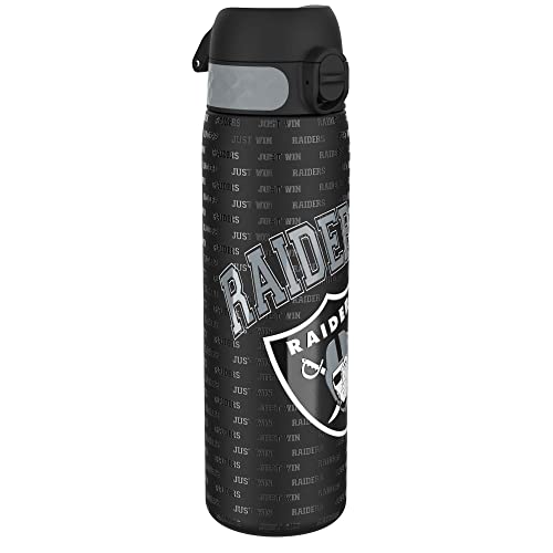 Ion8 Stahl-Trinkflasche, 600 ml, Auslaufsicher, Einhandöffnung, Sichere Verriegelung, Spülmaschinenfest, Klappdeckel, Tragegriff, Leicht zu Reinigen, Langlebig, NFL Raiders-Design von ion8