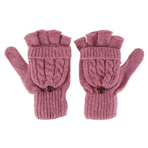 iplusmile Damen Winterhandschuhe Warme Wolle Gestrickt Cabrio Halbfinger Handschuhe Fingerlose Fäustlinge (Pink) von iplusmile
