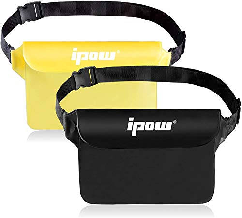 ipow 2 Pack wasserdichte Tasche Beutel Unterwassertasche Bauchtasche vollkommen für iPhone, Handy, Kamera, iPad, Bargeld, Dokumente vor Wasser schützen (schwarz+ lichtdurchlässige gelb) von ipow