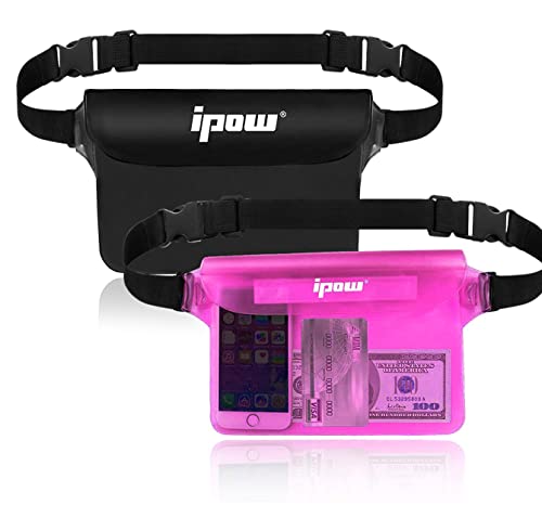 ipow 2 Pack wasserdichte Tasche Beutel Hülle Unterwassertasche Bauchtasche vollkommen für iPhone, Handy, Kamera, iPad, Bargeld, Dokumente vor Wasser schützen (Schwarz (undurchsichtig) + Pink) von ipow