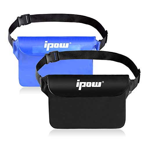 ipow 2 Pack wasserdichte Tasche Beutel Hülle Unterwassertasche Bauchtasche vollkommen für iPhone, Handy, Kamera, iPad, Bargeld, Dokumente vor Wasser schützen (schwarz+ lichtdurchlässige blau) von ipow