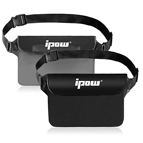 ipow 2 Pack wasserdichte Tasche Beutel Hülle Unterwassertasche Bauchtasche vollkommen für iPhone, Handy, Kamera, iPad, Bargeld, Dokumente vor Wasser schützen (Schwarz (undurchsichtig) + Grau) von ipow