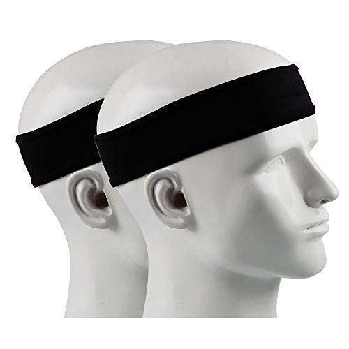 ipow 2 Stück Sport Stirnband Schweißband Anti-Rutsch Unisex Headband ideal für Tennis, Laufen, Crossfit, Fitness für Damen und Herren Schwarz von ipow
