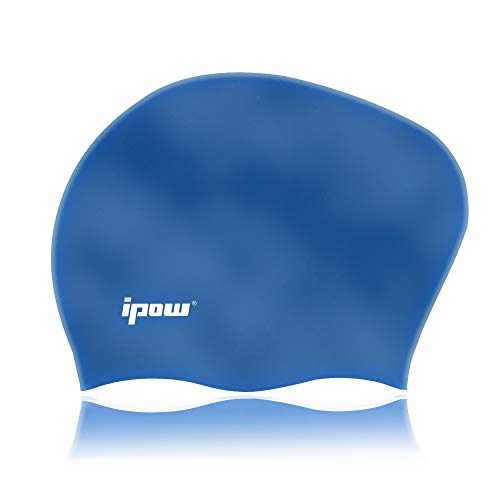 Ipow Hochwertige Silikon Badekappe Bademütze Badehaube für Lange Haare Gesund und Warm Swim Cap (Silberblau) von ipow
