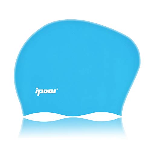 Ipow Hochwertige Silikon Badekappe Bademütze Badehaube für Lange Haare gesund und warm Swim Cap (Himmelblau) von ipow