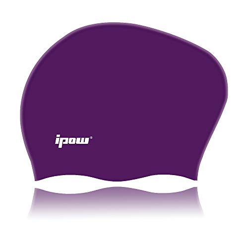 ipow Badekappe Bademütze Mädchen Kinder Badehaube für Lange Haare gesund und warm Swim Cap (Violett) von ipow