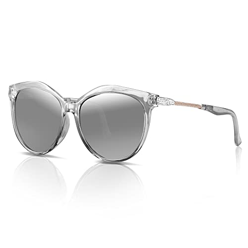 ipow Polarisierte Retro Vintage Katzenauge Sonnenbrille für Damen Herren verspiegelt 400 UV Sonnenschutz (Grau) von ipow