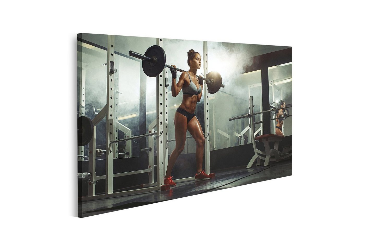 islandburner Leinwandbild Bild auf Leinwand Frau hebt Hantel Gewicht Fitnessstudio Wandbild Post von islandburner