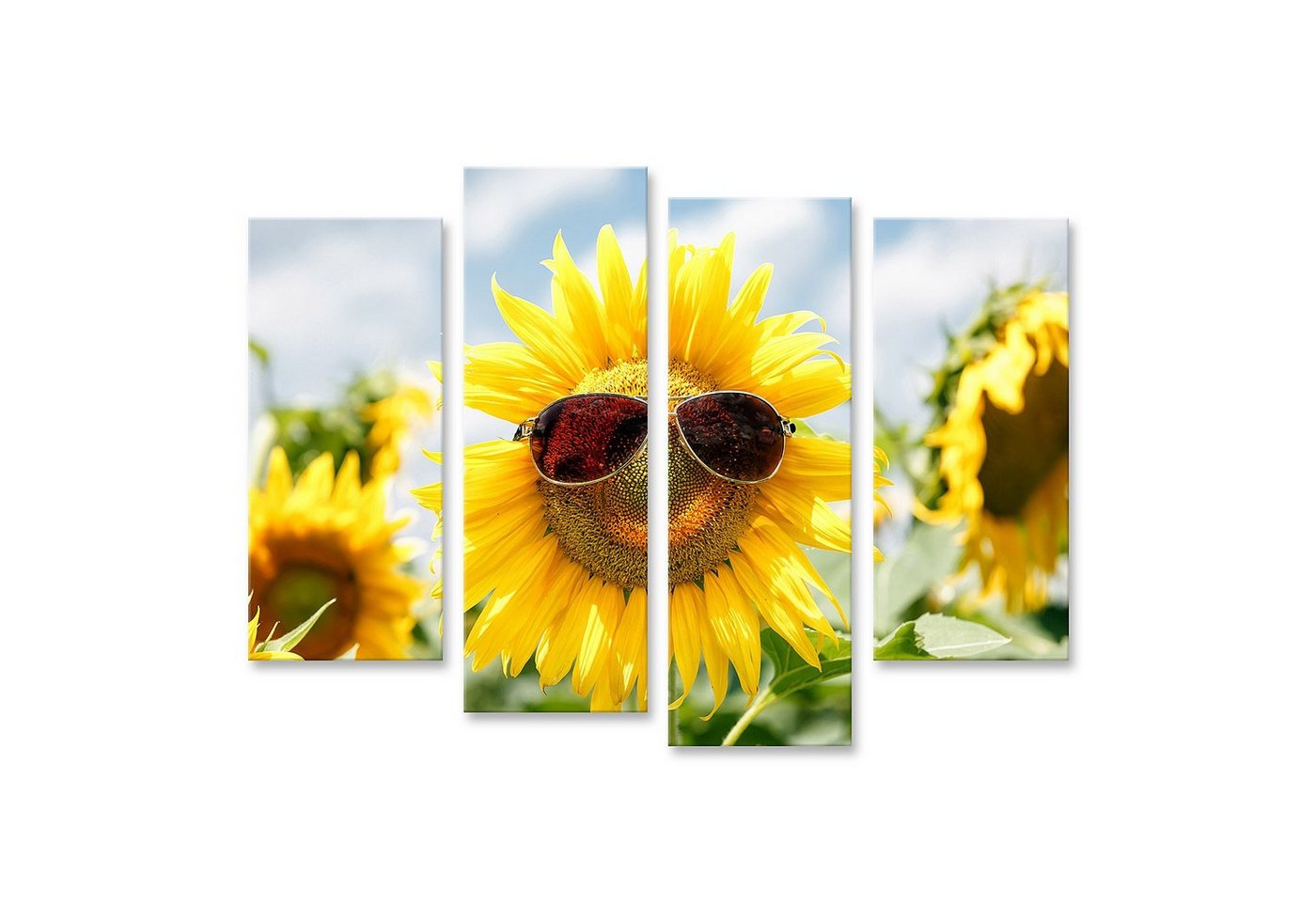 islandburner Leinwandbild Bild auf Leinwand Lustige Sonnenblume Sonnenbrille Feld Wandbild Poste von islandburner