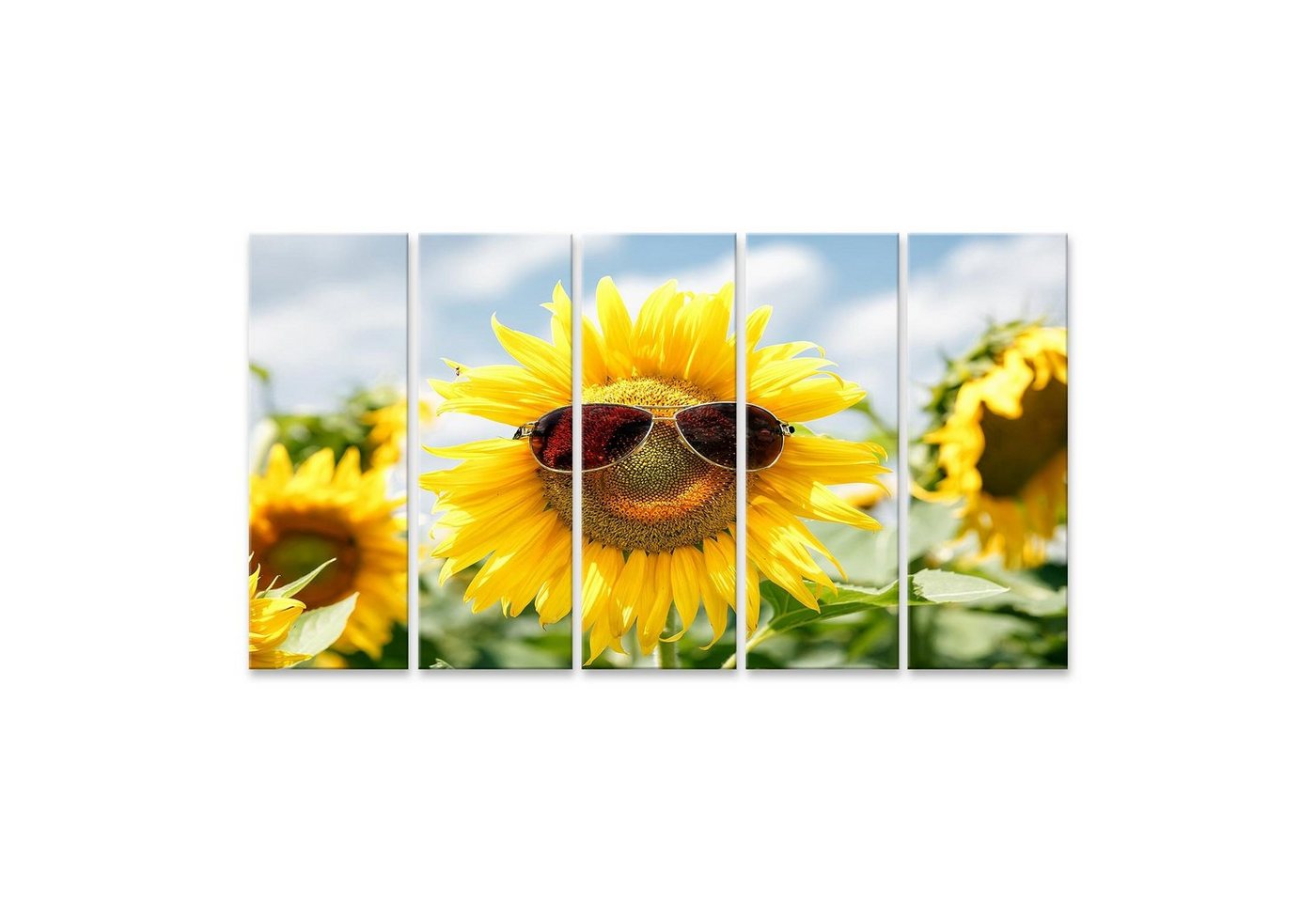 islandburner Leinwandbild Bild auf Leinwand Lustige Sonnenblume Sonnenbrille Feld Wandbild Poste von islandburner